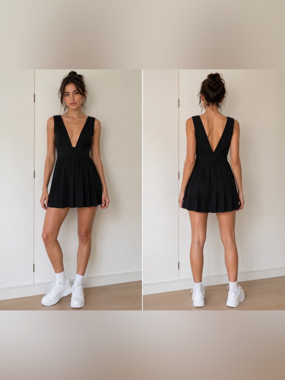 Zara Black Plunging V-Pleat Mini Dress